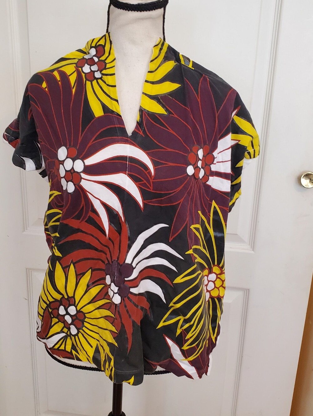 Marni Oversized V-Neck Cotton Top Graphic Bold Floral Print S